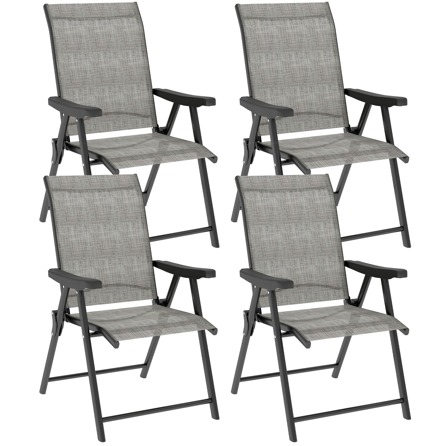 Outsunny Set of Four Folding Outdoor Chairs - Black/Grey