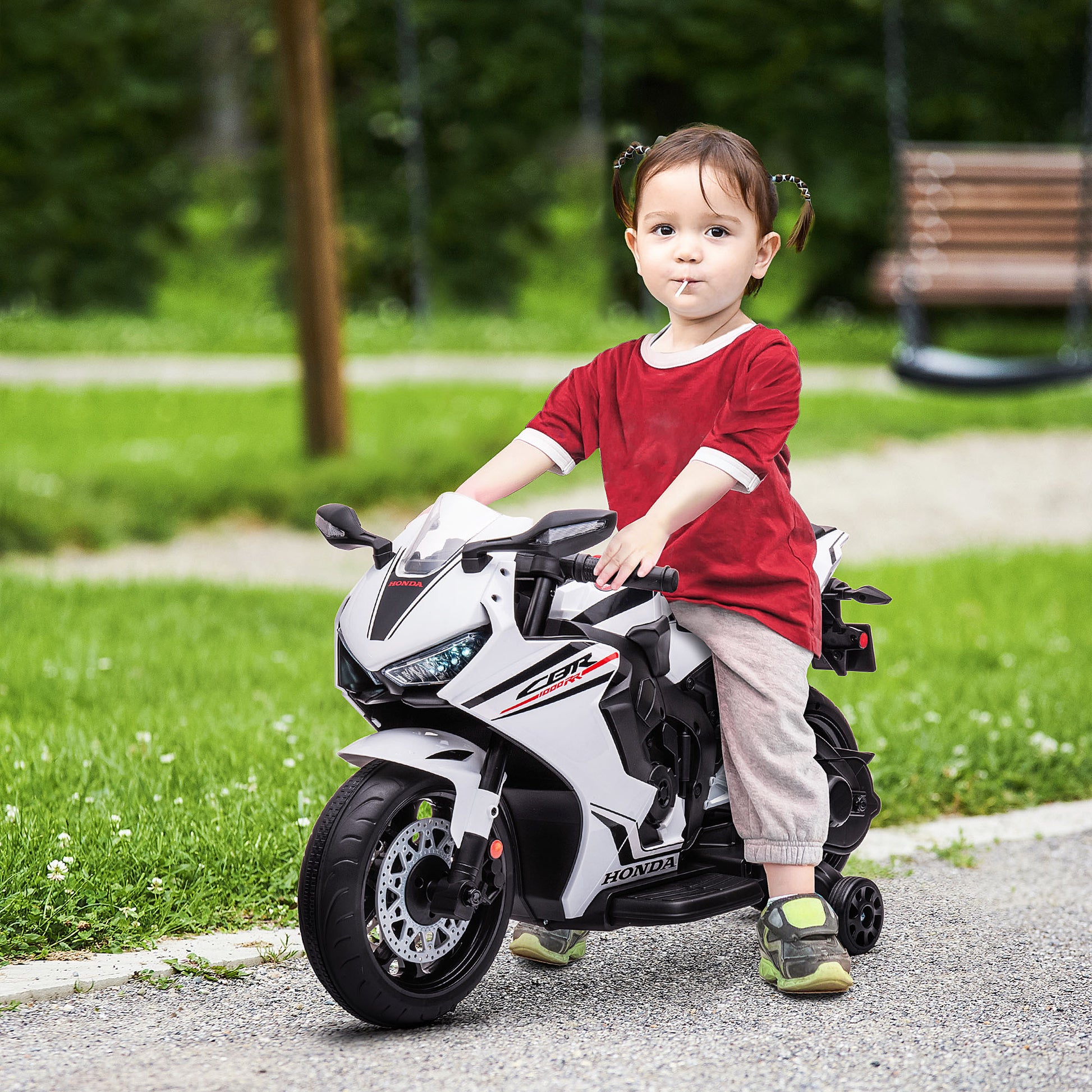 HOMCOM Electric Ride On Motorcycle with Headlights Music, 6V Battery Powered Kids Motorcycle Vehicle with Training Wheels, for 3-5 Years Old, White