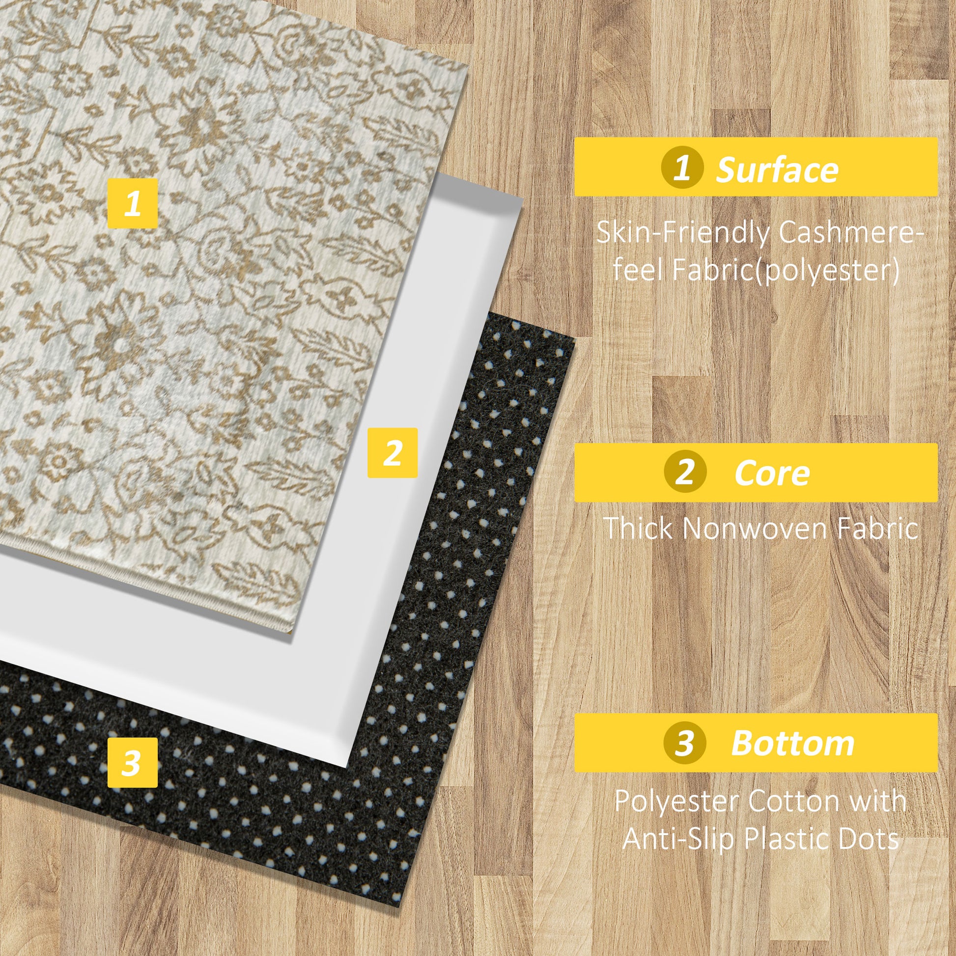 HOMCOM Beige Rug, Floral Pattern Area Rugs, Decorative Carpet for Living Room, Bedroom, Dining Room, 150 x 80cm