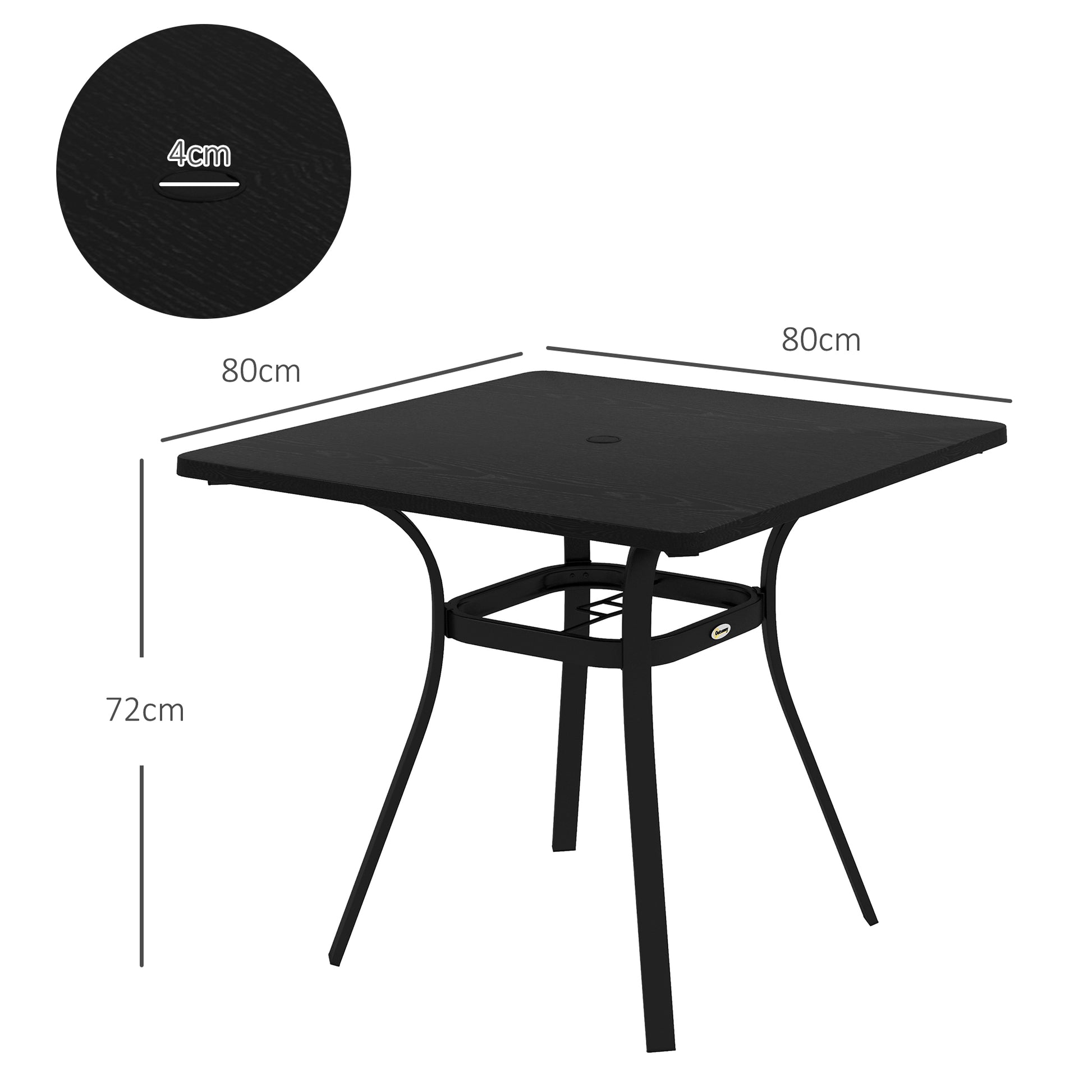 Outsunny Four-Seater Steel Garden Table, with ?40mm Parasol Hole - Black