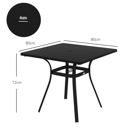 Outsunny Four-Seater Steel Garden Table, with ?40mm Parasol Hole - Black