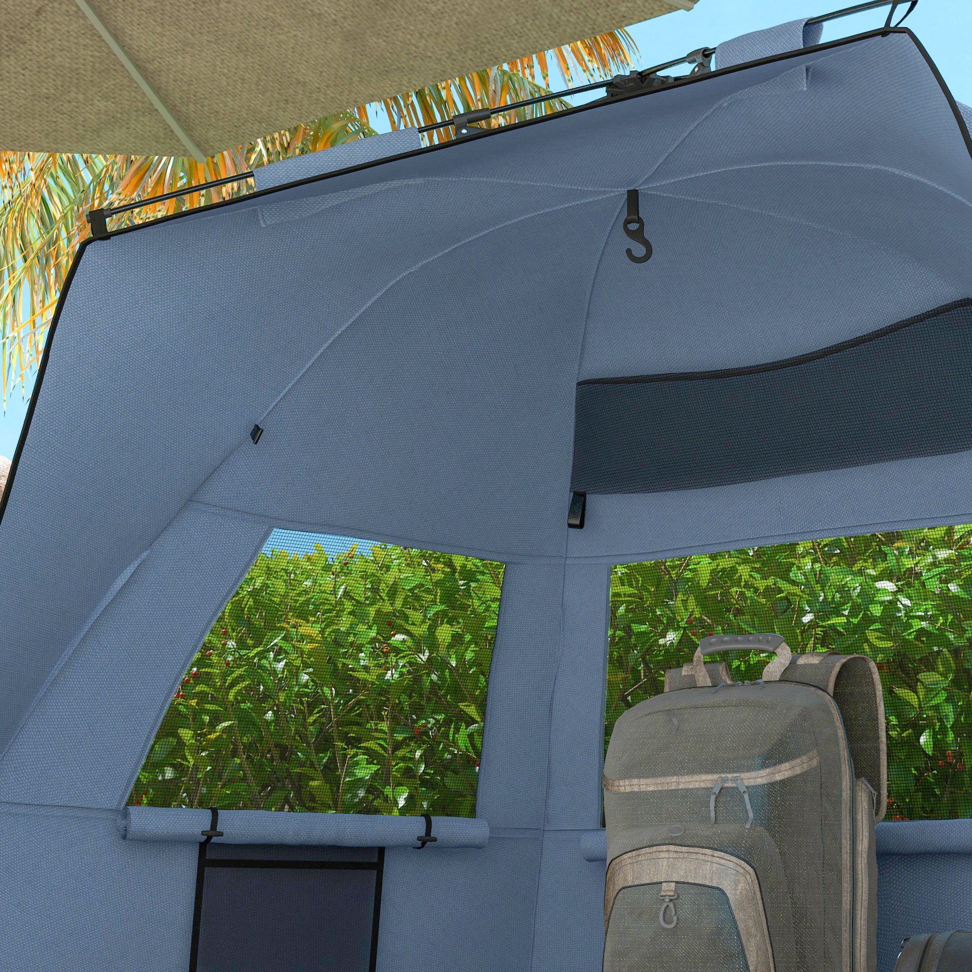 Outsunny 2-3 Person Pop Up Beach Tent, UPF15+ Sun Shelter with Extended Floor, Sandbags, Mesh Windows and Carry Bag, Light Blue