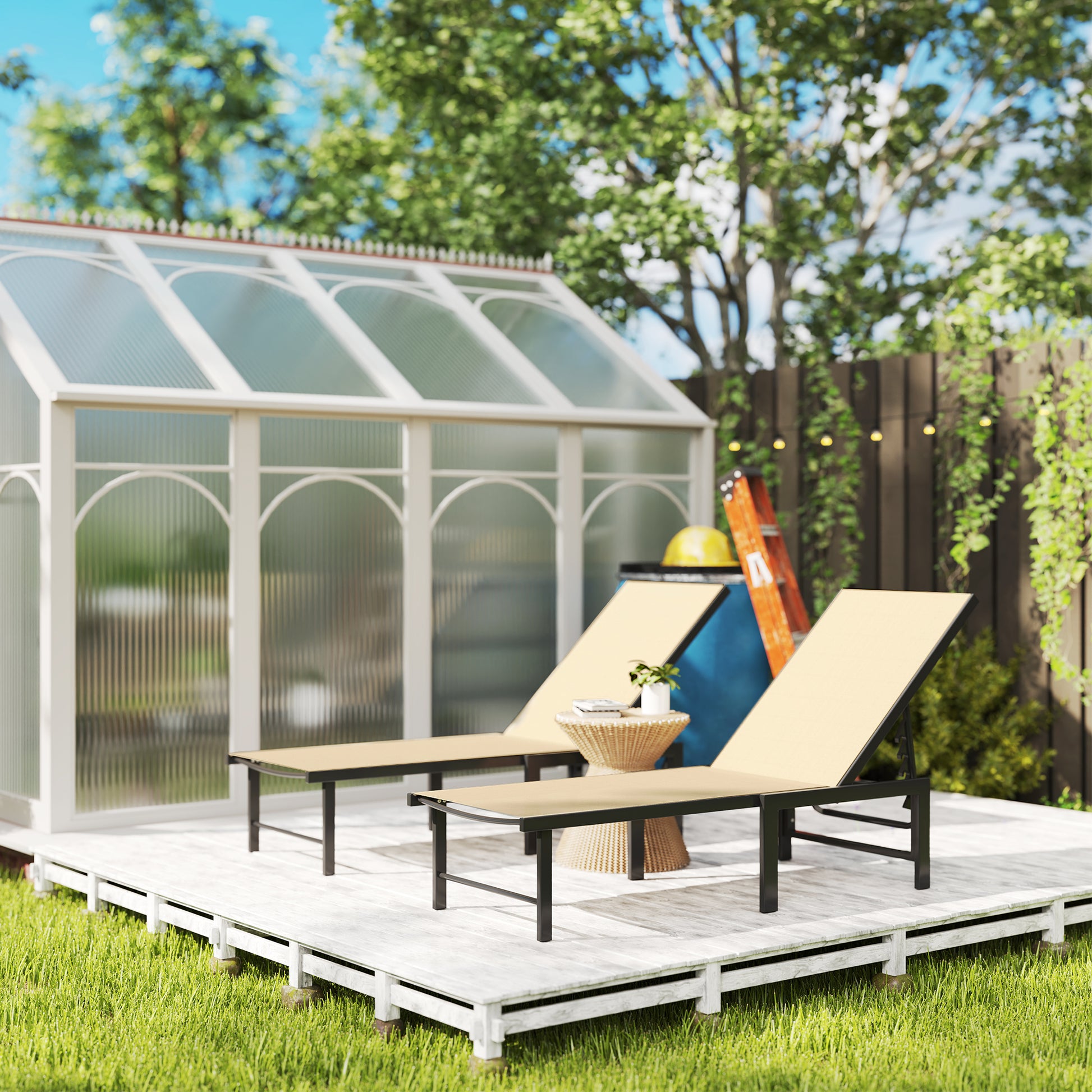 Outsunny Set of Two Reclining Sun Loungers - Khaki