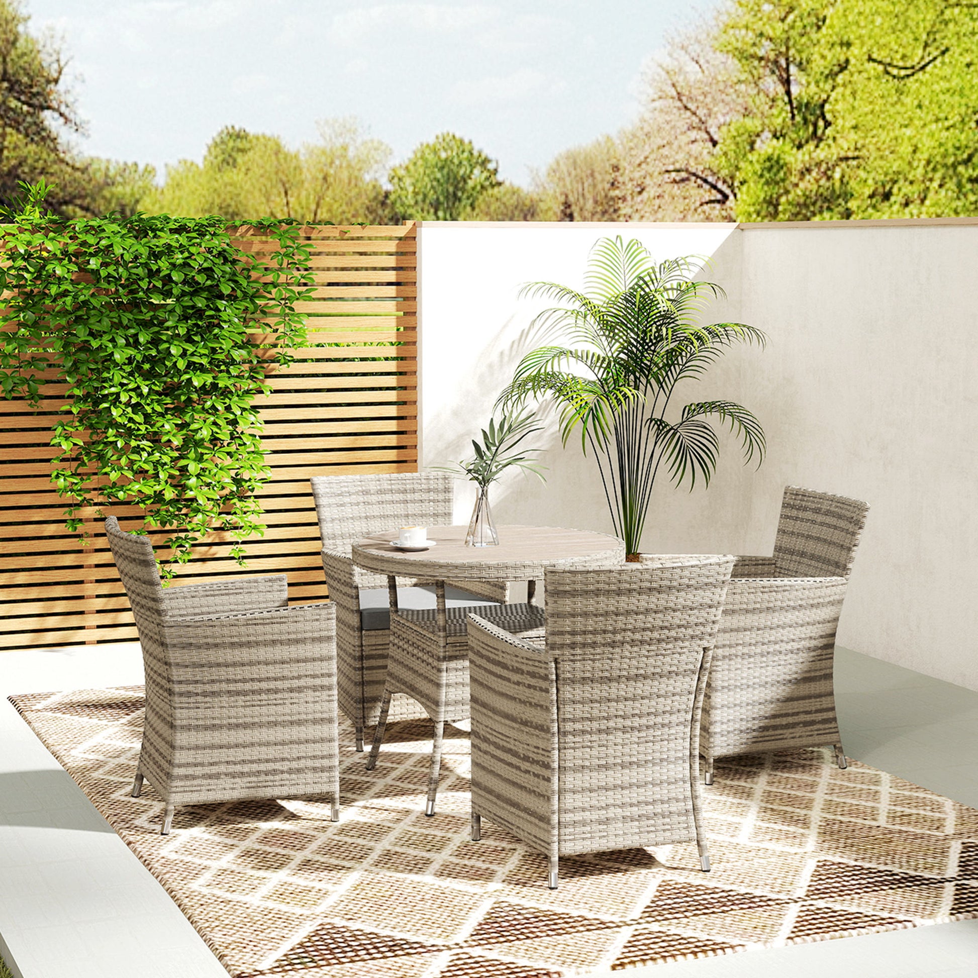 Outsunny Five-Piece Rattan Garden Set, with Two-Tier Table - Grey