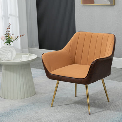 HOMCOM Modern Velvet Armchairs with Gold Steel Legs, Upholstered Accent Chairs for Living Room and Bedroom, Light Brown