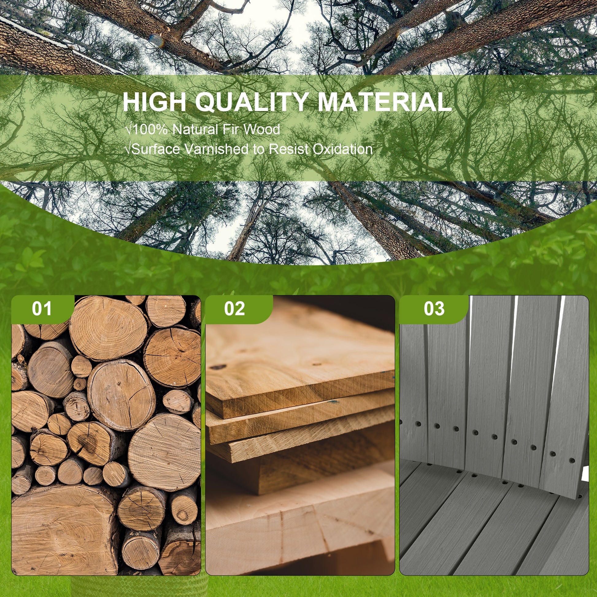 Outsunny Wood Patio Chair Bench 2 Seats w/ Centre Coffee Table, Garden Bench, Grey