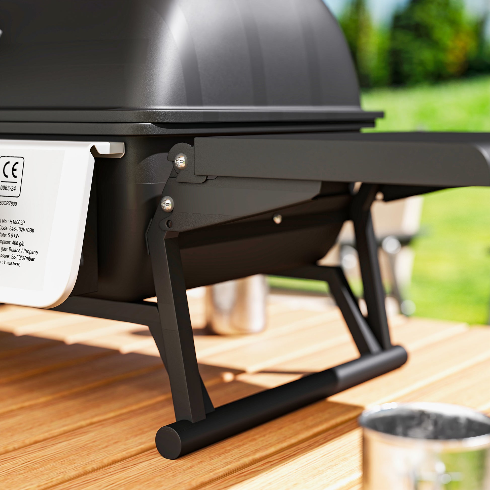 Outsunny 2 Burner Gas BBQ Grill with Foldable Side Tables, Portable Tabletop Gas Barbecue Grill with Built-in Thermometer, Lid, Grease Tray for Garden Party Camping Picnic Outdoor Cooking 5.6KW, Black