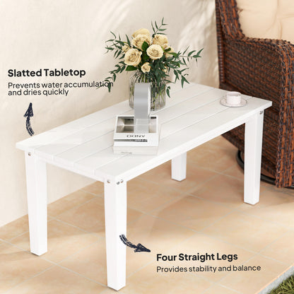 Outsunny Outdoor Garden Coffee Table, HDPE All-Weather Garden Table, Rectangular Outdoor Table with Slatted Tabletop for Patio, Balcony, 91 x 44 x 42 cm, White