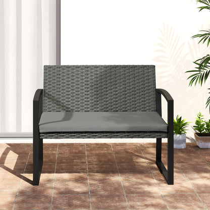 Outsunny Two-Seater Rattan Garden Bench - Grey/Black
