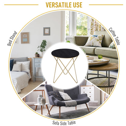 HOMCOM Wooden Metal Round Coffee Table Sofa End Side Bedside Table Modern Style Living Room Decor  - Black Gold Color (?43cm)
