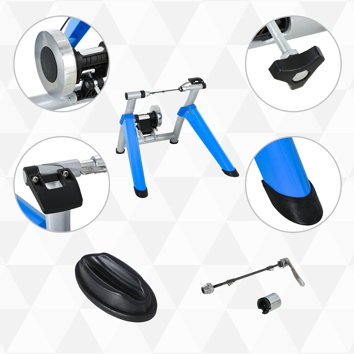 HOMCOM Steel 8-Level Indoor Stationary Bike Trainer Frame Bike Rack Exercises Blue