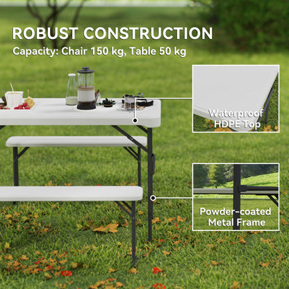 Outsunny Three-Piece Folding Picnic Table and Bench Set - Light Grey