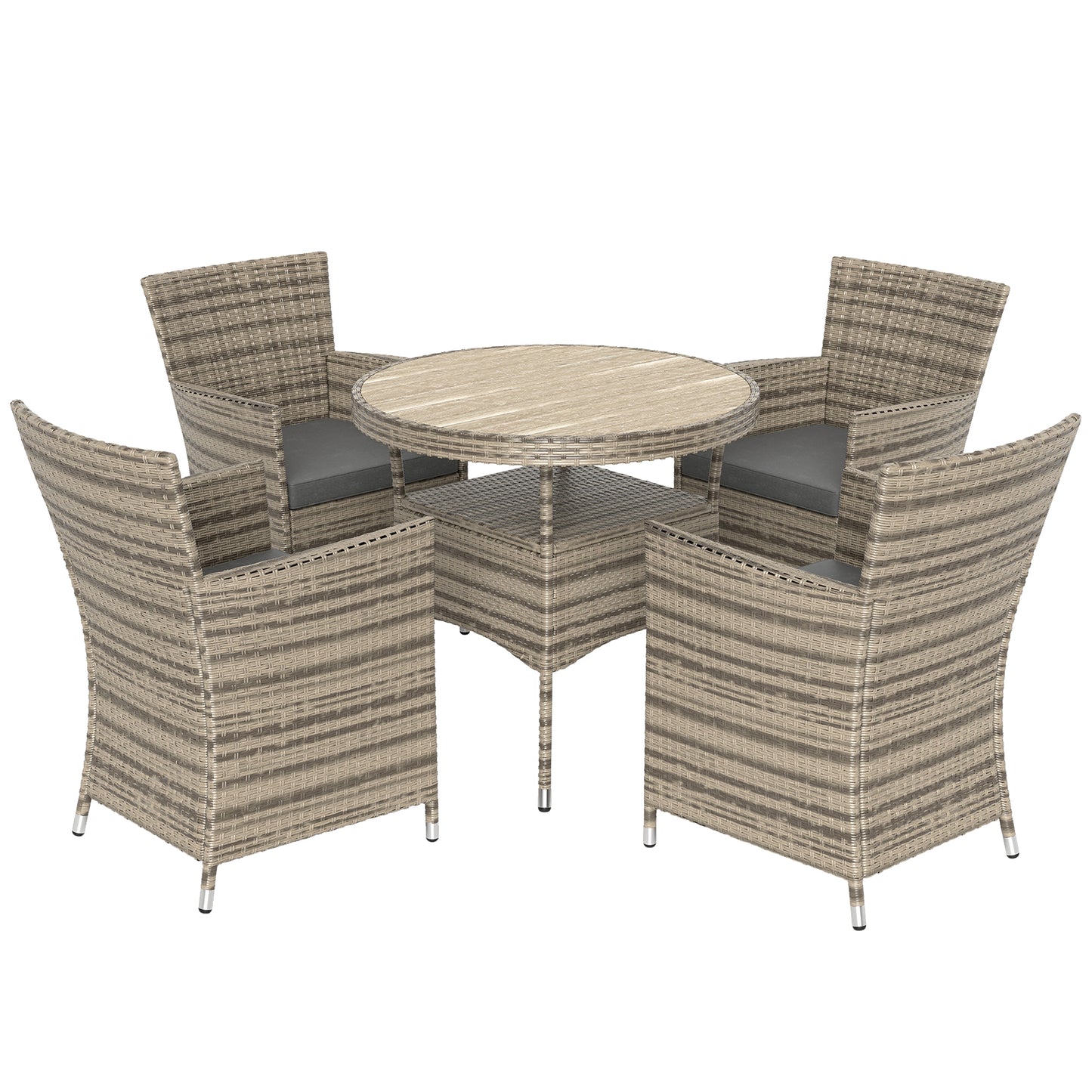 Outsunny Five-Piece Rattan Garden Set, with Two-Tier Table - Grey
