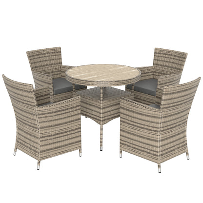 Outsunny Five-Piece Rattan Garden Set, with Two-Tier Table - Grey