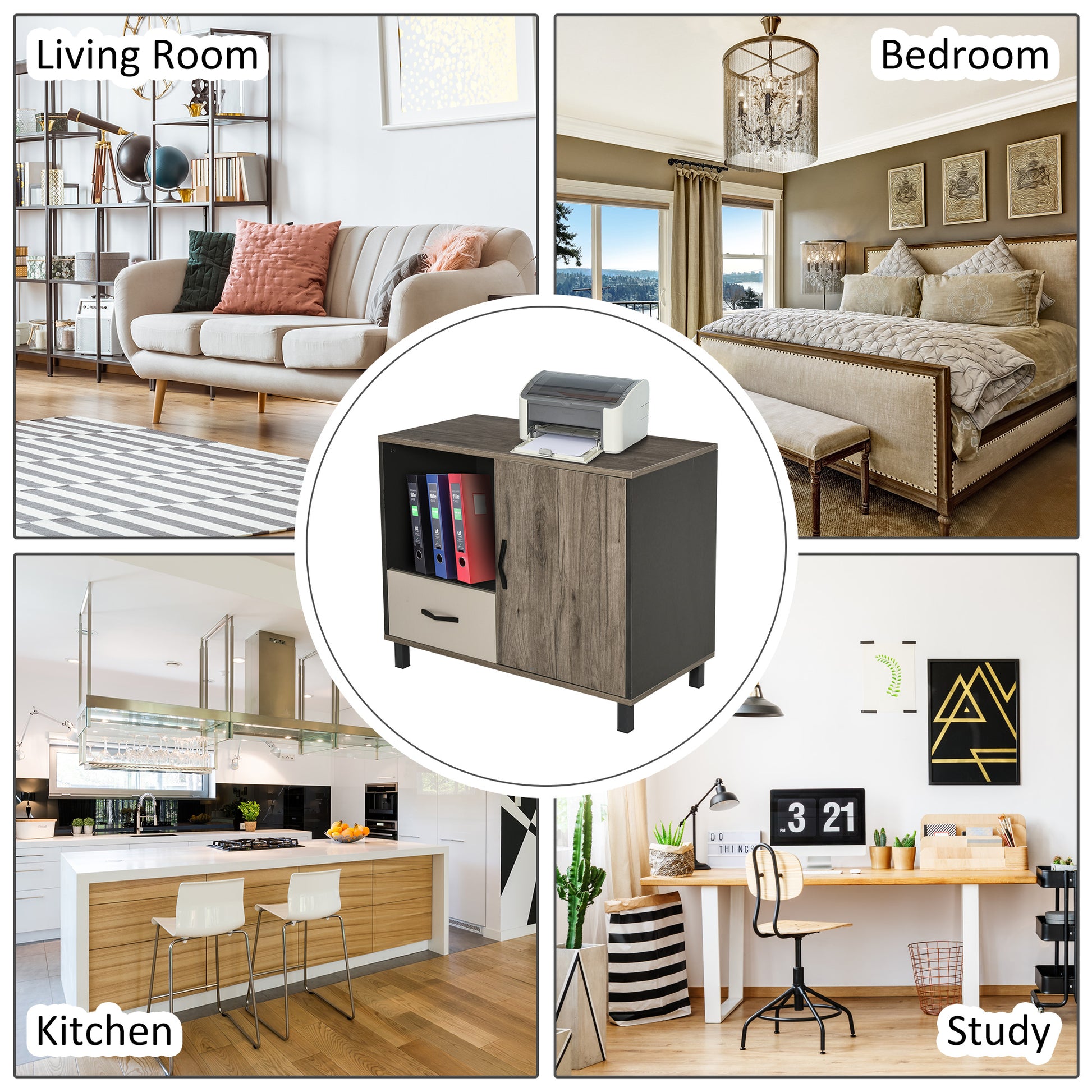 HOMCOM File Cabinet Storage Sideboard Floor Standing Cupboard w/ Drawer Shelves Office Furniture