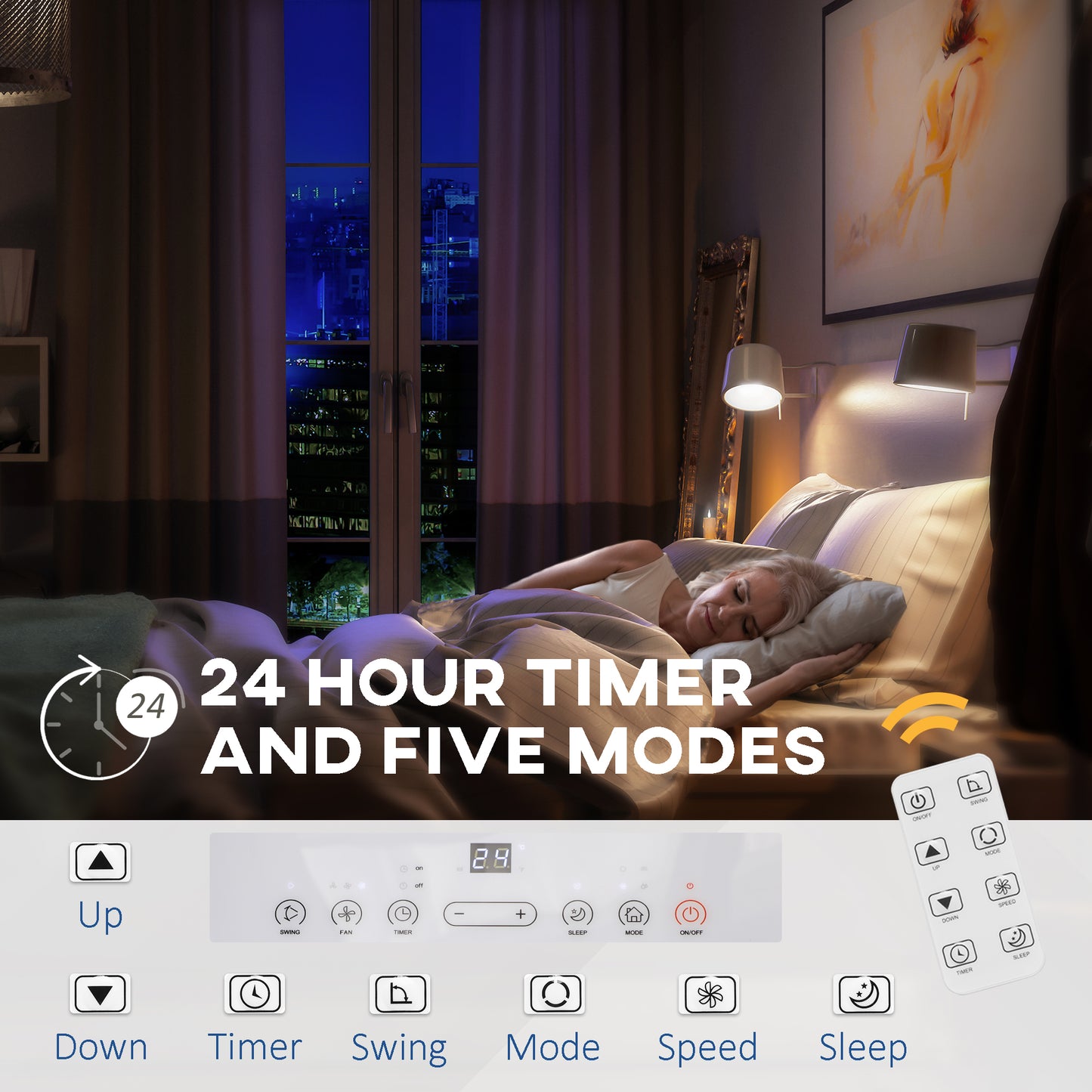 HOMCOM 12,000 BTU Portable Air Conditioner Dehumidifier Cooling Fan for Room up to 25m², with Remote, LED Display, 24H Timer, Window Mount Kit, White