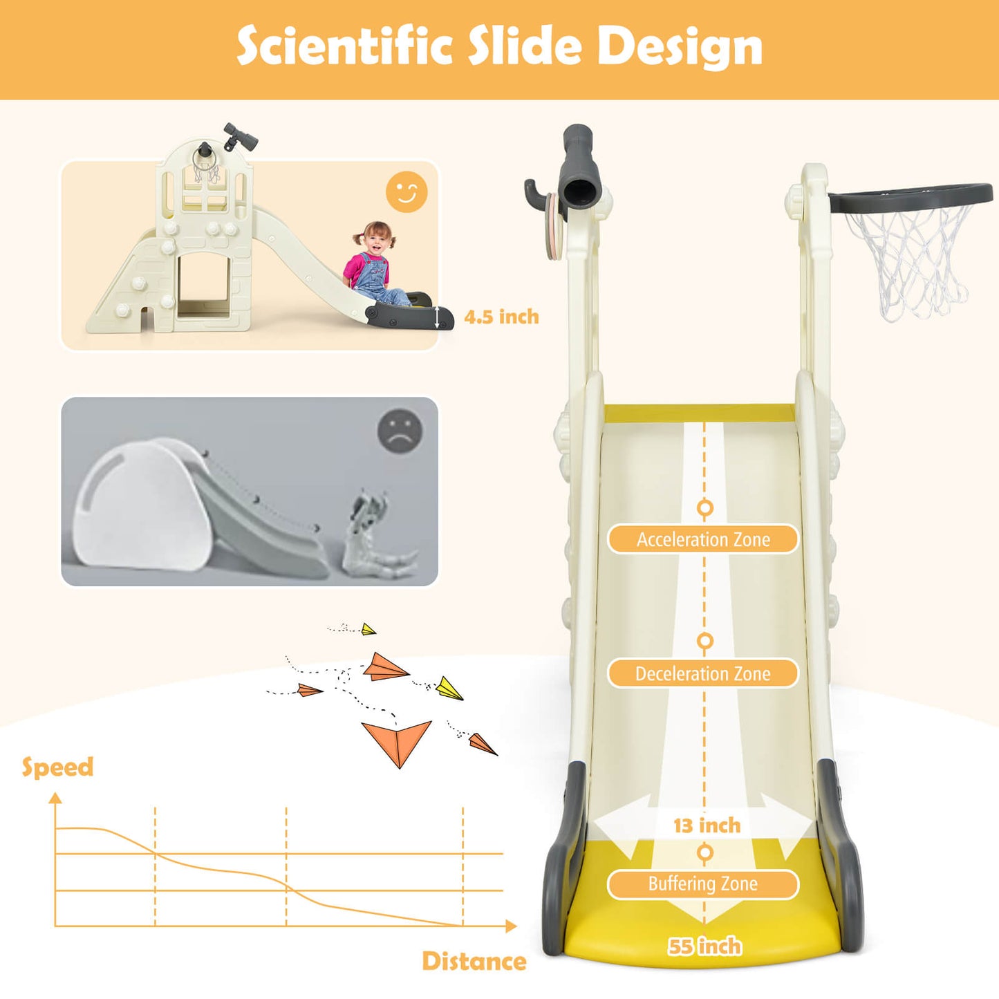 6-In-1 Toddler Climber Slide Playset-Yellow