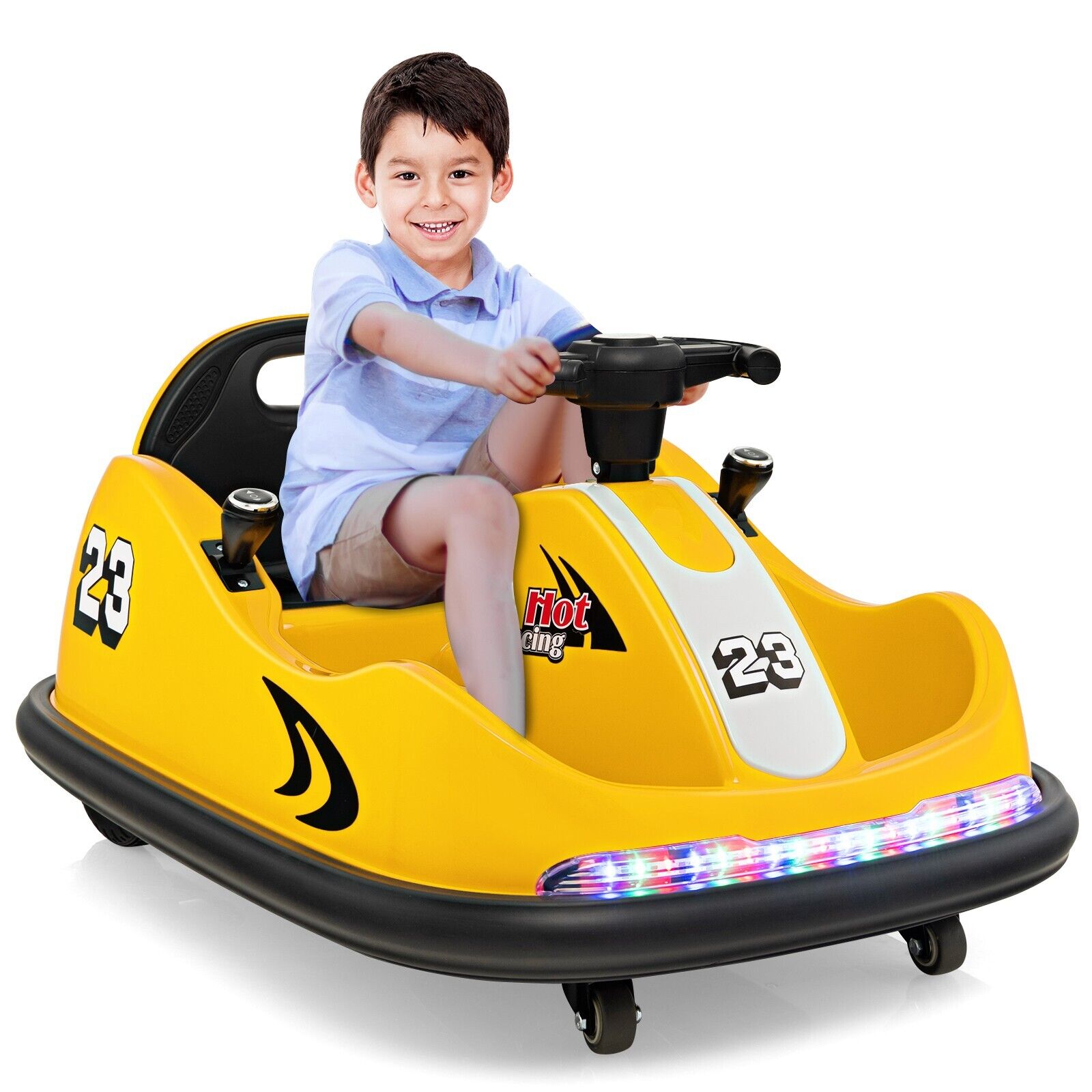 6V Battery Powered Kids Ride On Bumper Car with Dual Joysticks-Yellow