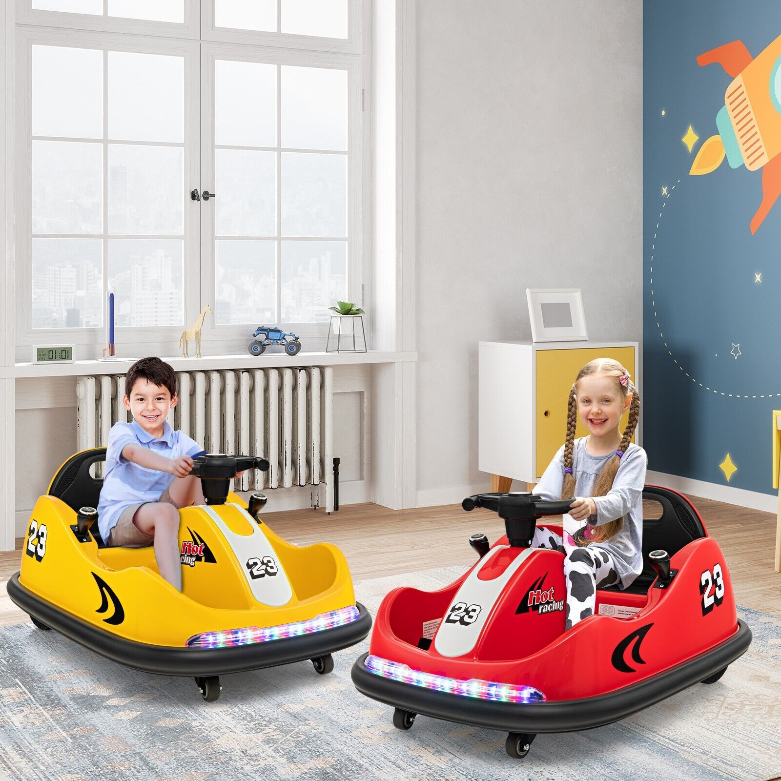 6V Battery Powered Kids Ride On Bumper Car with Dual Joysticks-Yellow