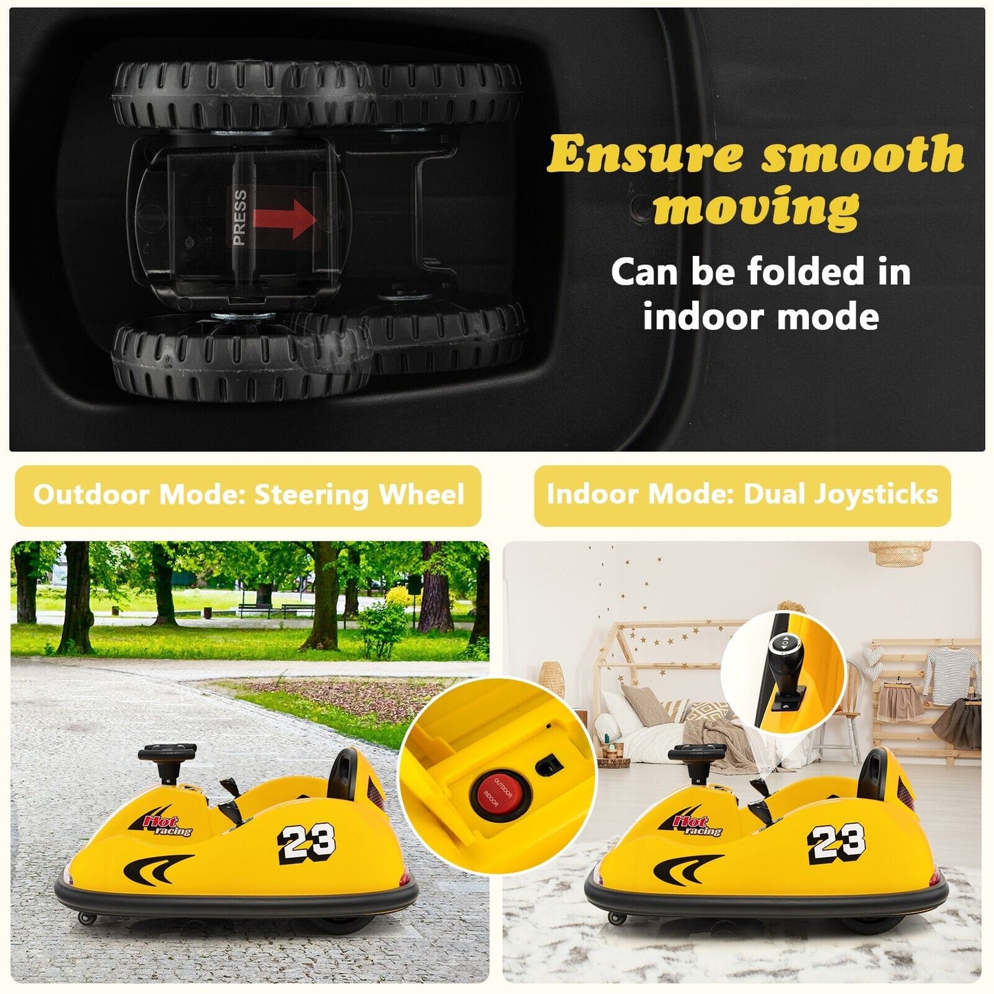 6V Battery Powered Kids Ride On Bumper Car with Dual Joysticks-Yellow