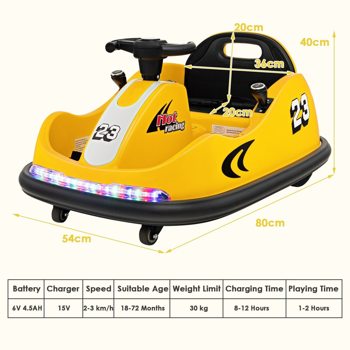 6V Battery Powered Kids Ride On Bumper Car with Dual Joysticks-Yellow