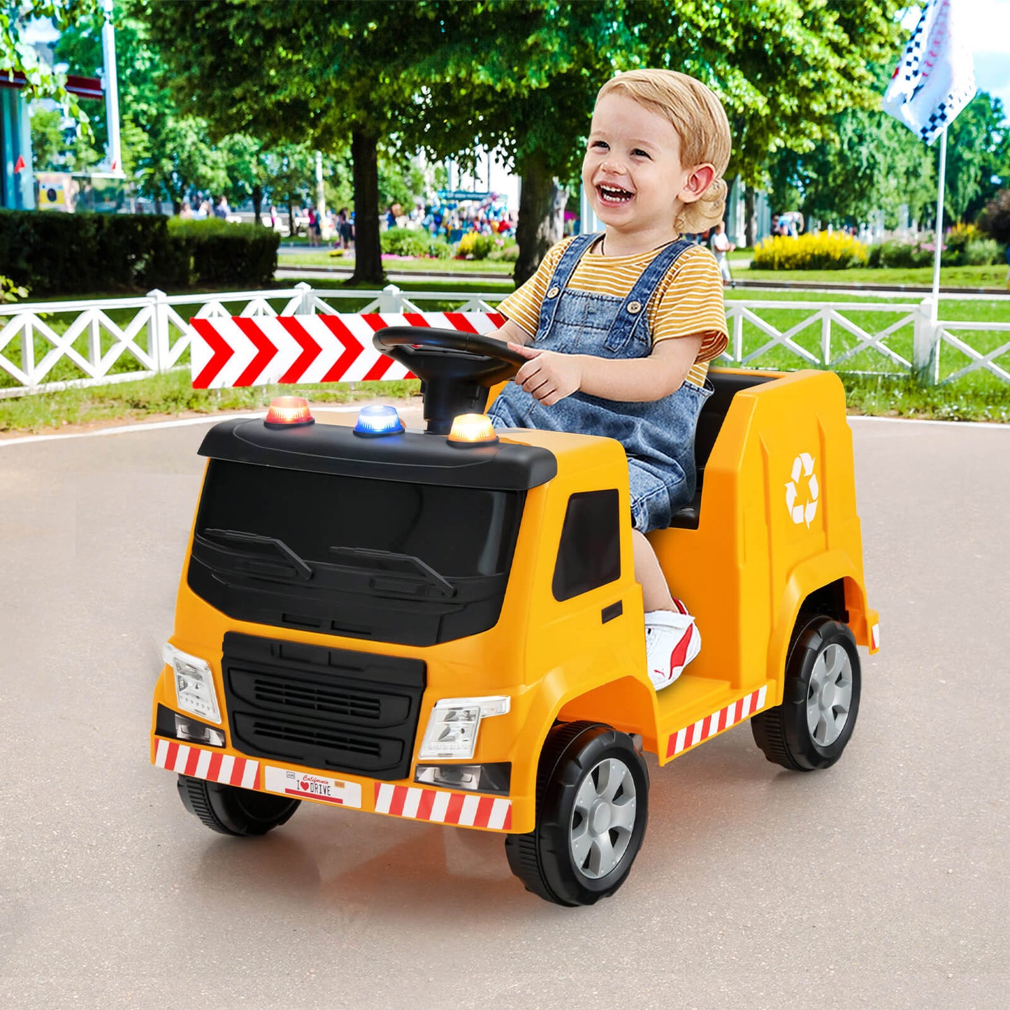 12V Kids Ride-on Garbage Truck with Warning Lights-Yellow