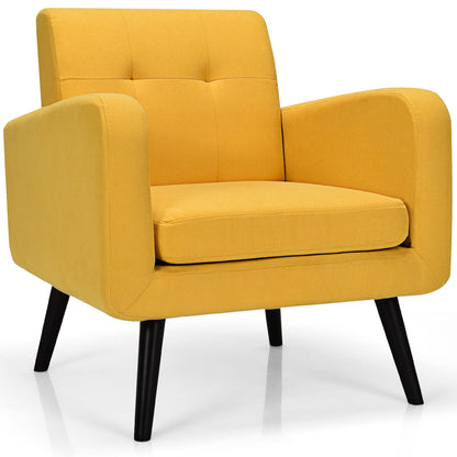 Mid-Century Modern Upholstered Accent Chair with Rubber Wood Legs-Yellow
