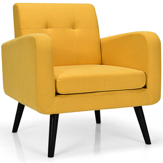 Mid-Century Modern Upholstered Accent Chair with Rubber Wood Legs-Yellow
