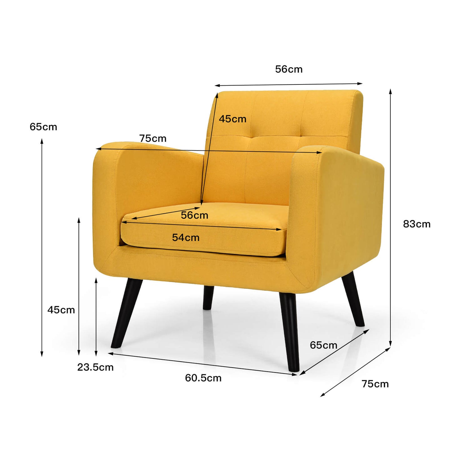 Mid-Century Modern Upholstered Accent Chair with Rubber Wood Legs-Yellow
