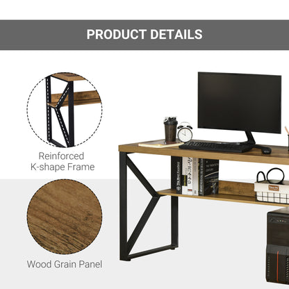 HOMCOM Writing Desk Computer Table Home Office PC Laptop Workstation Storage Shelf Black Brown Wood Effect