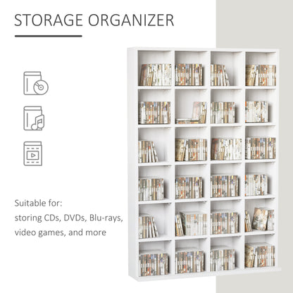 HOMCOM 480 CD / 312 DVD Storage Shelf Rack Media Storage Unit Shelves Racks Wooden Bookcase Display Unit with 4 Adjustable Shelves White