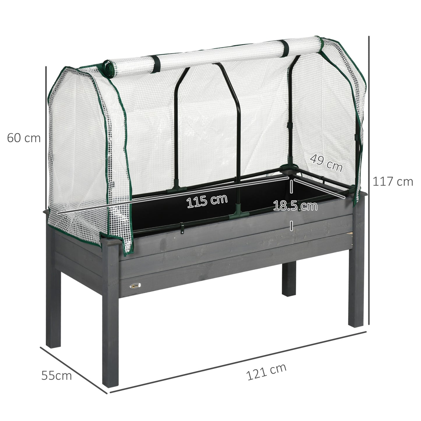 Outsunny Raised Garden Bed Outdoor Elevated Wood Planter Box w/ PE Cover, Dark Grey