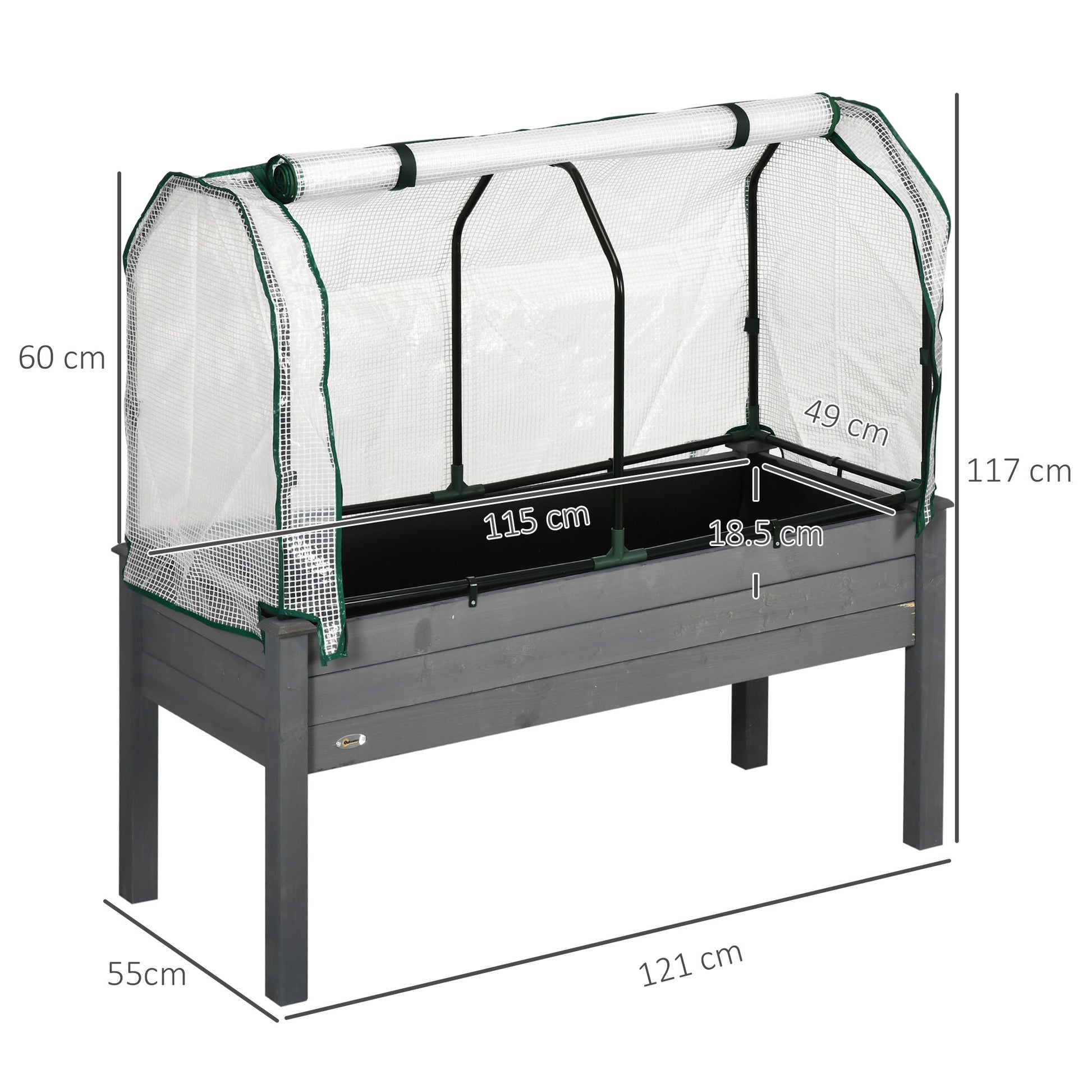 Outsunny Raised Garden Bed Outdoor Elevated Wood Planter Box w/ PE Cover, Dark Grey