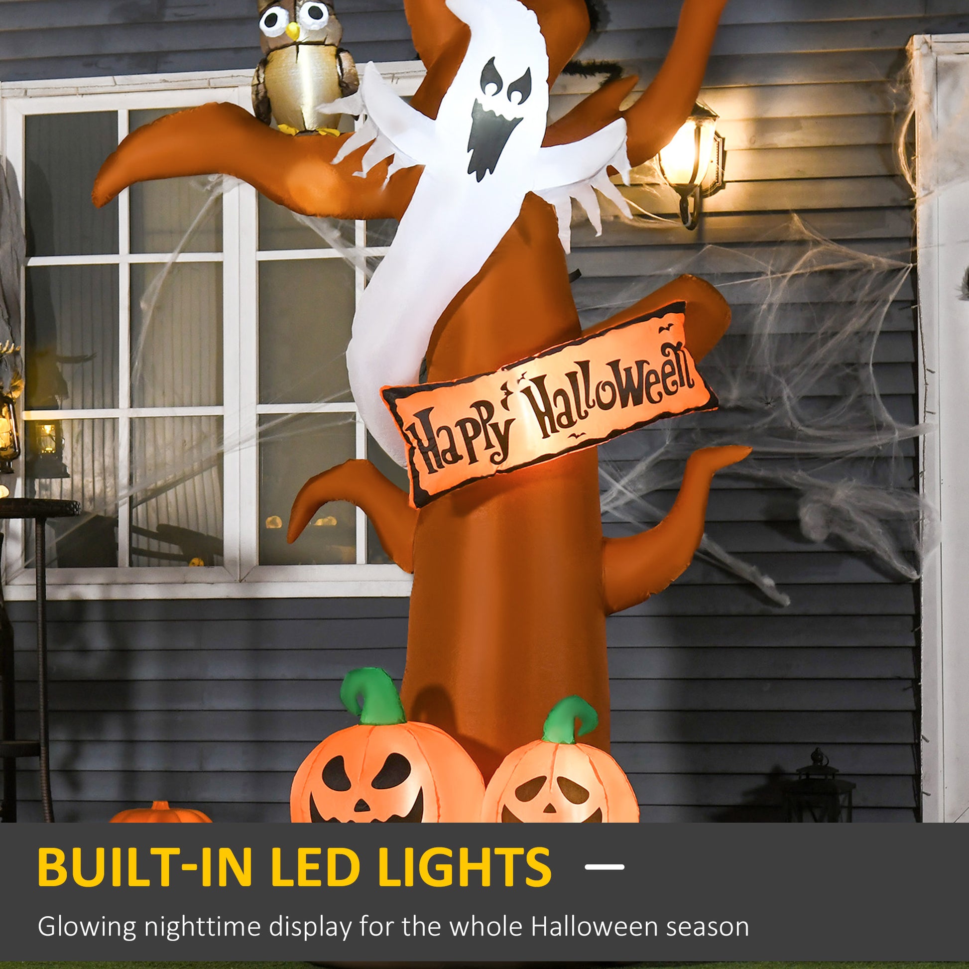 HOMCOM Next Day Delivery 2.7m Halloween Inflatable Tree with Ghost and Pumpkin, LED Lighted for Home Indoor Outdoor
