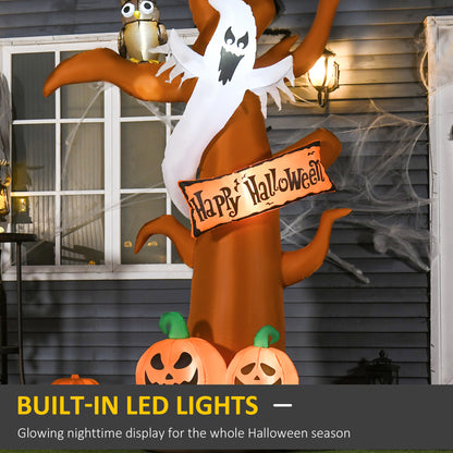 HOMCOM Next Day Delivery 2.7m Halloween Inflatable Tree with Ghost and Pumpkin, LED Lighted for Home Indoor Outdoor