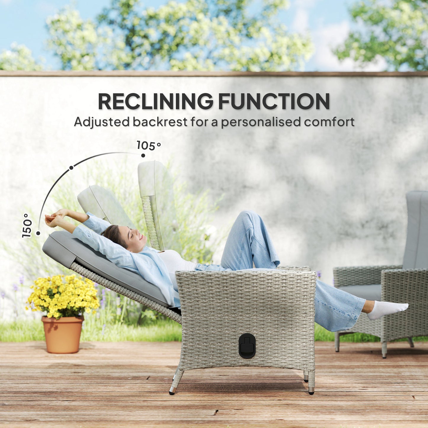 Outsunny 105°-150° Reclining Rattan Chair - Grey