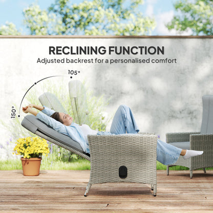 Outsunny 105°-150° Reclining Rattan Chair - Grey