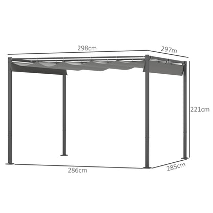 Outsunny 3 x 3m Retractable Roof Metal Pergola - Grey