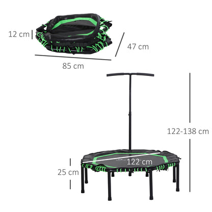 HOMCOM 48" Octagonal Mini Fitness Rebounder Trampoline Indoor Outdoor Foldable Mini Jumper with Adjustable Handle, Green