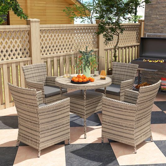 Outsunny Five-Piece Rattan Garden Set, with Two-Tier Table - Grey