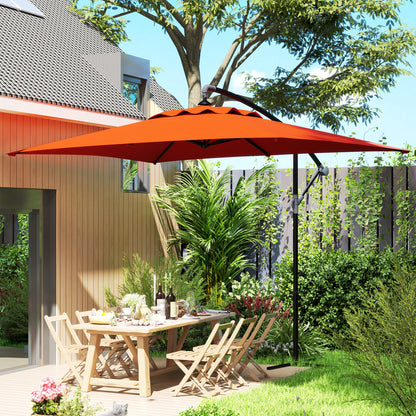 Outsunny 3(m) Cantilever Overhanging Parasol, with Cross Base - Orange