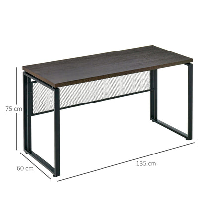 HOMCOM Wooden Computer Desk Study Standing Writing Table Workstation with Metal Frame, Brown