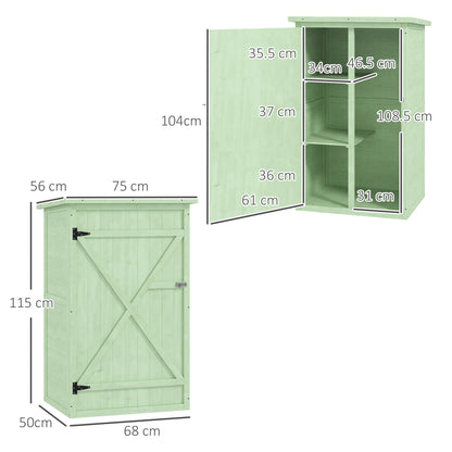 Outsunny Wooden Small Shed, Garden Storage Shed with Shelves and Bolt Latch, 75L x 56W x115H cm, Green