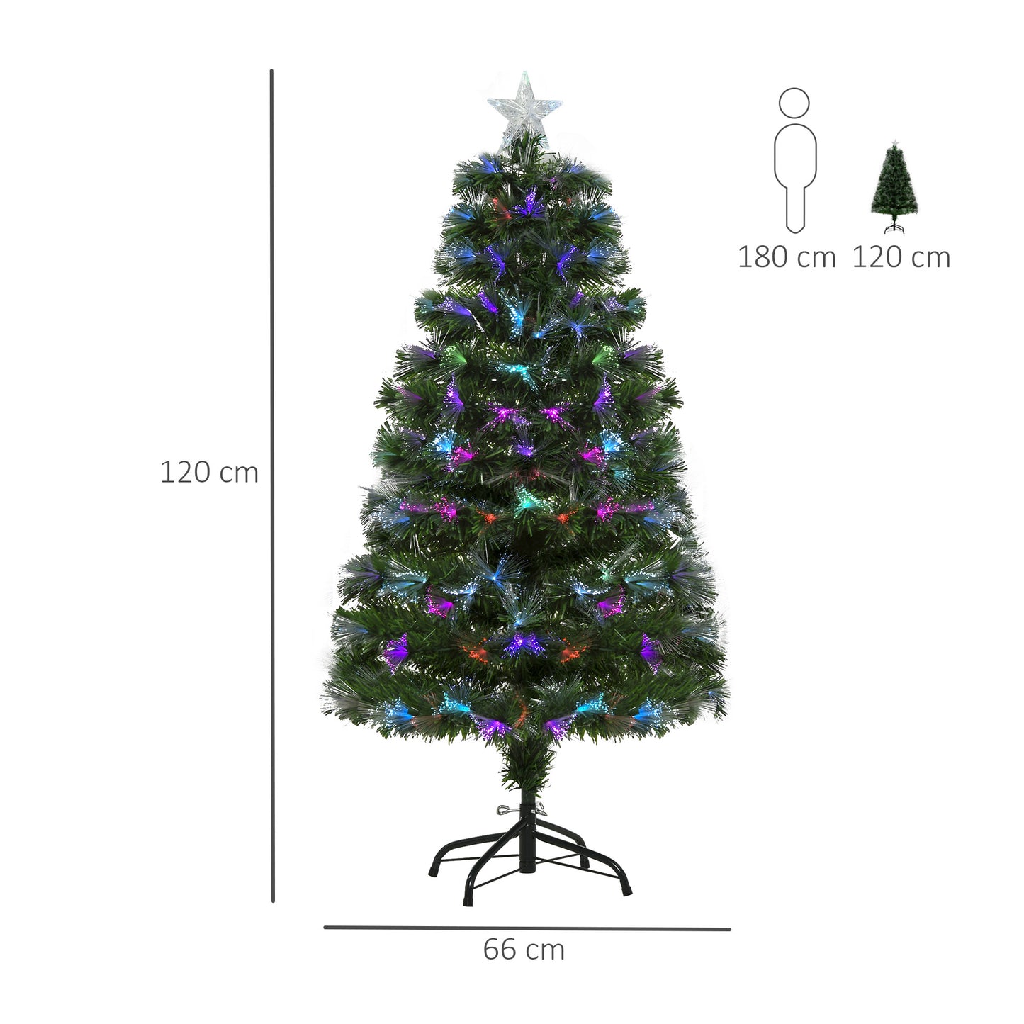HOMCOM HOMCM 1.2m Tall Artificial Tree Fiber Optic Colorful LED Pre-Lit Holiday Home Christmas Decoration with Flash Mode, Green