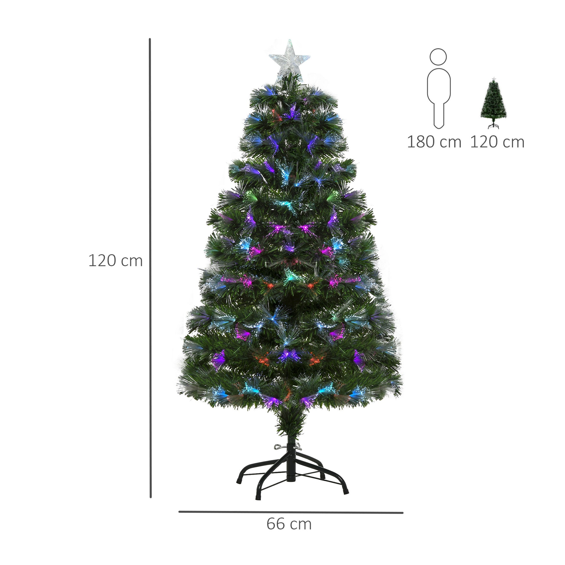 HOMCOM HOMCM 1.2m Tall Artificial Tree Fiber Optic Colorful LED Pre-Lit Holiday Home Christmas Decoration with Flash Mode, Green