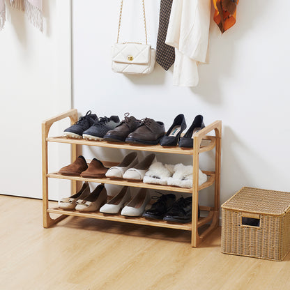 HOMCOM 3-Tier Shoe Rack, Bamboo Shoe Storage Organizer with Slatted Shelves, Free Standing Shoe Shelf Stand for 9 Pairs of Shoes for Entryway Natural