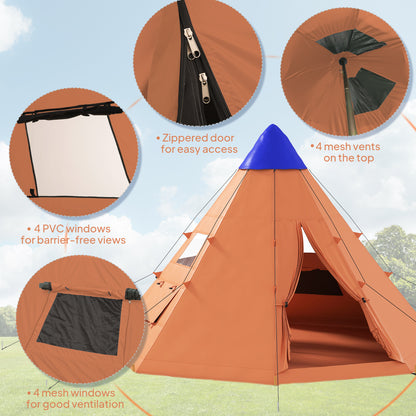 Outsunny 6 Men Tipi Tent with Carry Bag - Orange