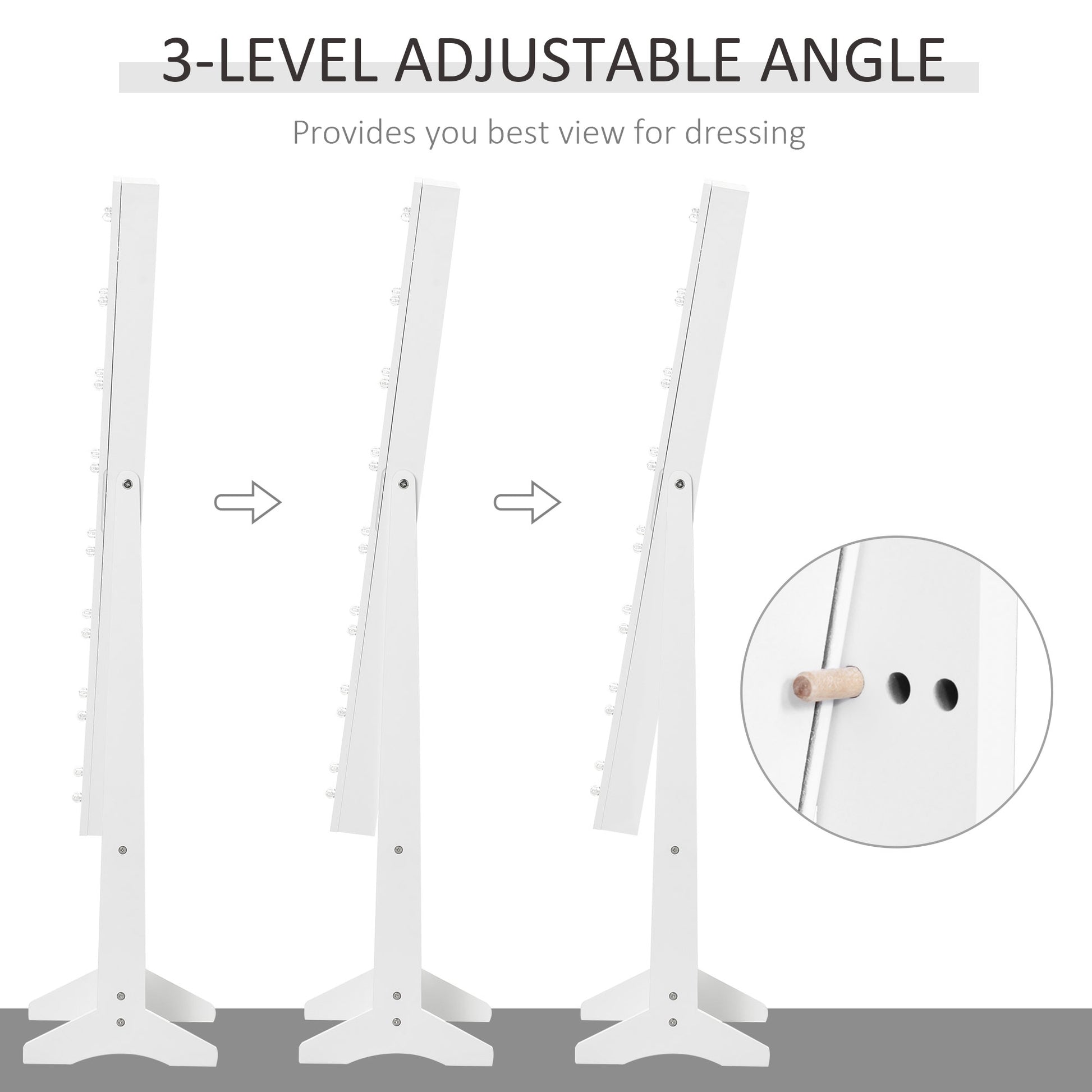 HOMCOM Full Body Mirrored Jewelry Cabinet W/ LED Light Jewelry Cabinet W/ 3 Angle Adjustable For Rings Earrings Bracelets Cosmetics Warm White