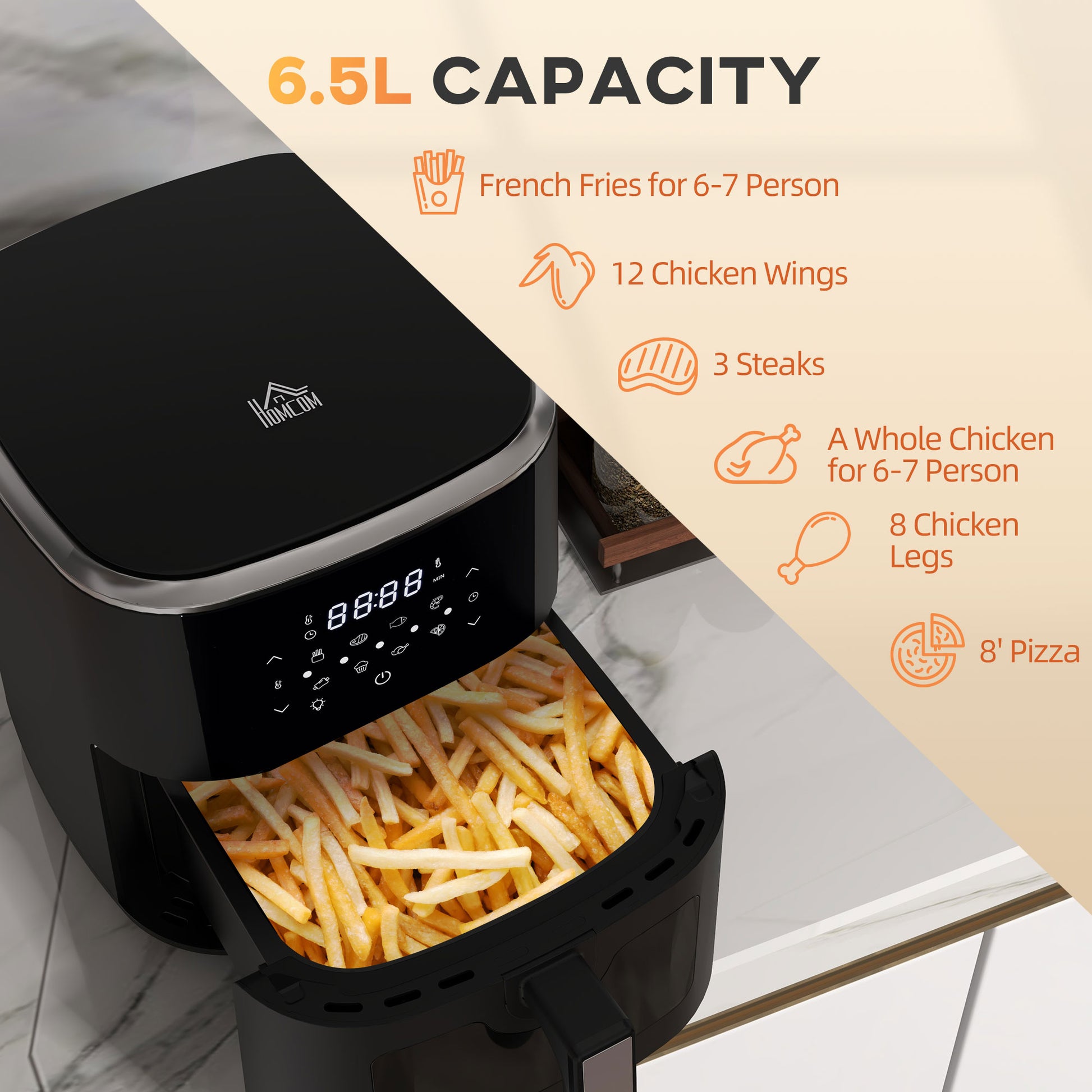 HOMCOM 6.7L 4 in 1 Air Fryer, Bake, Roast and Dehydrator with Digital Display, Rapid Air Circulation, Adjustable Temperature, Timer