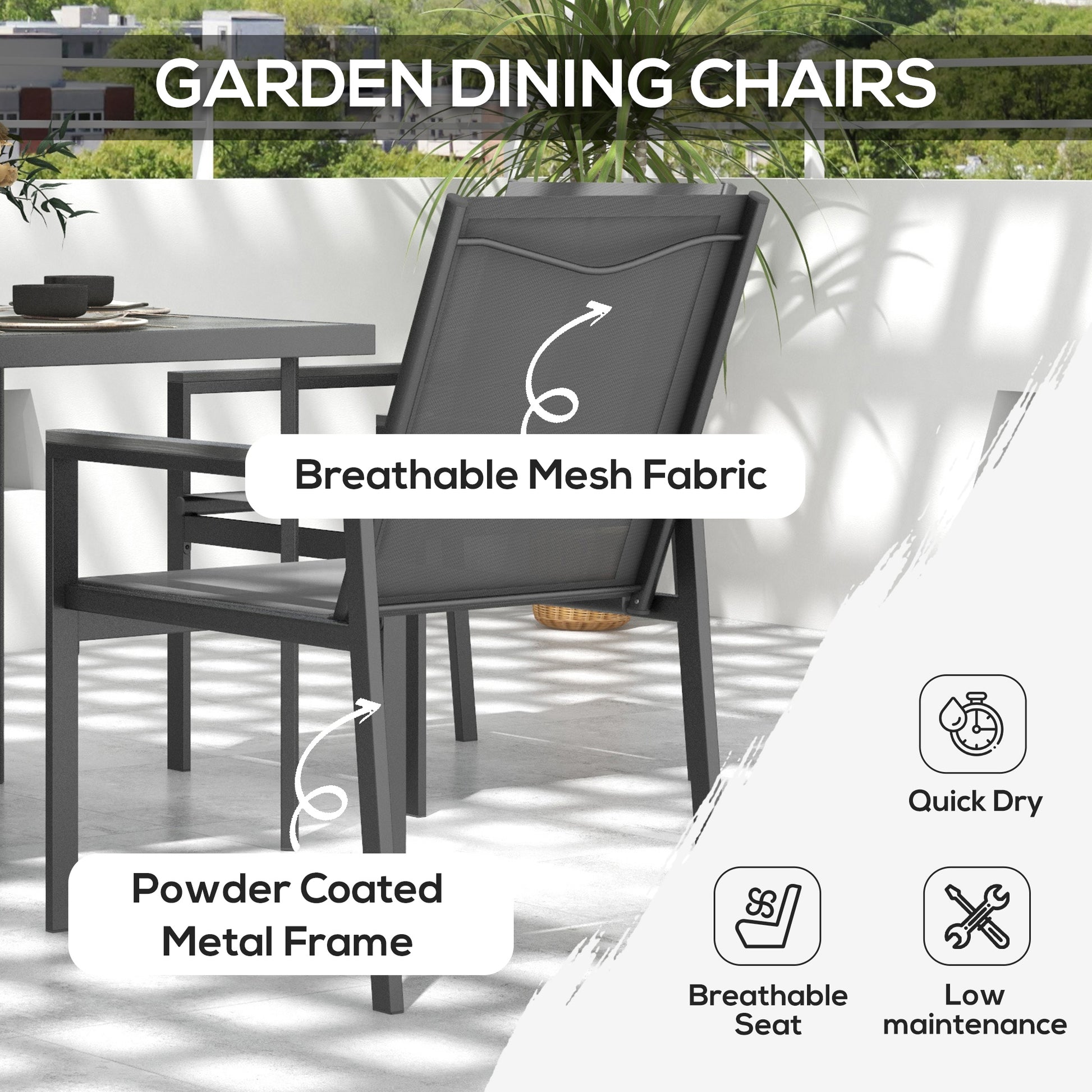 Outsunny Five-Piece Metal Dining Set, with Glass-Top Table - Grey